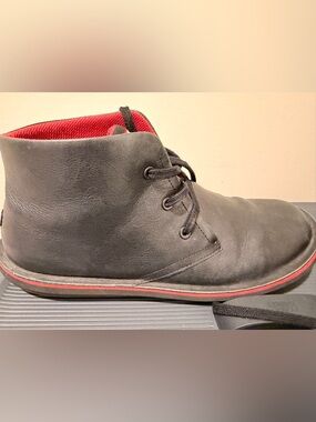 Men's Black Leather Chukka Boots by Camper with Red Accent